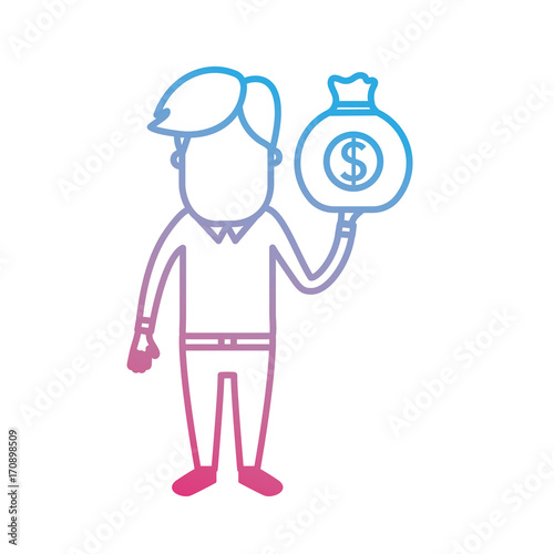 line man with bag cash money in the hand vector illustration