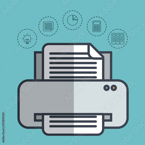 printer and office elements icons over turquoise background colorful desing vector illustration