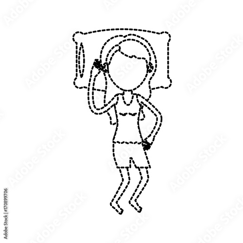 dotted shape woman with hairstyle desing sleeping vector illustration