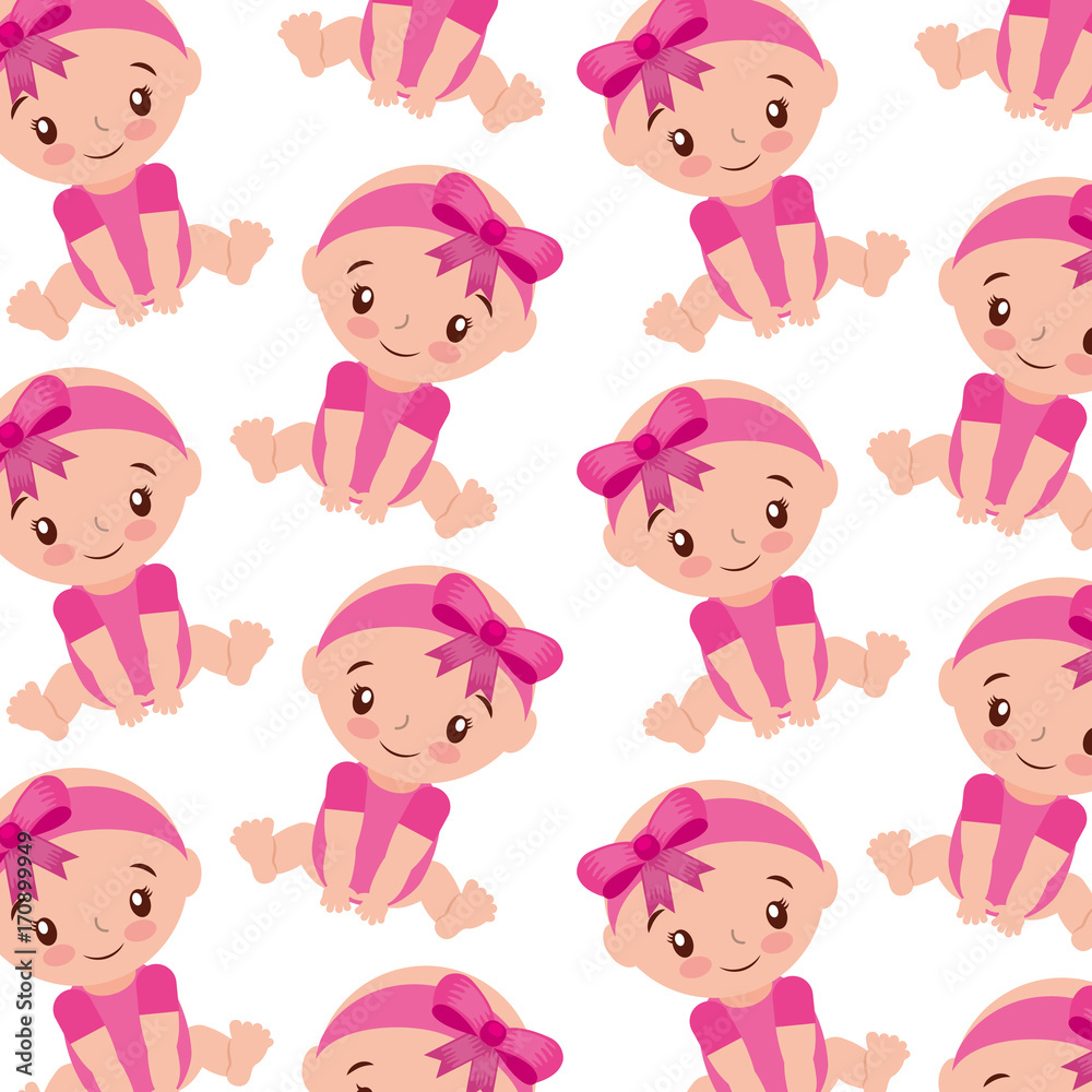 cute girl baby shower sitting seamless pattern design vector illustration cute girl baby shower sitting seamless pattern design vector illustration