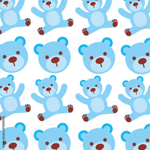 cartoon blue bear boy baby shower seamless pattern design vector illustration