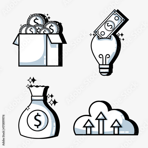 set crowdfunding business money financing vector illustration