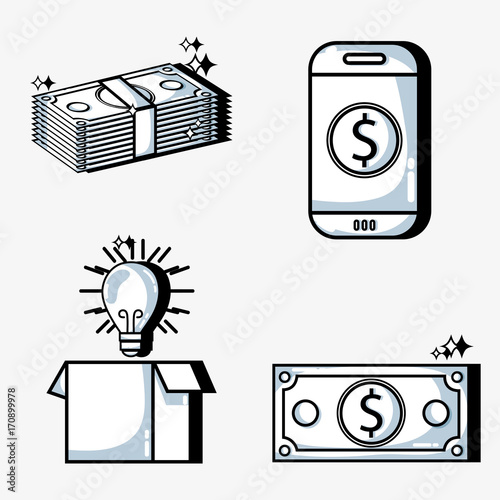 set crowdfunding business money financing vector illustration