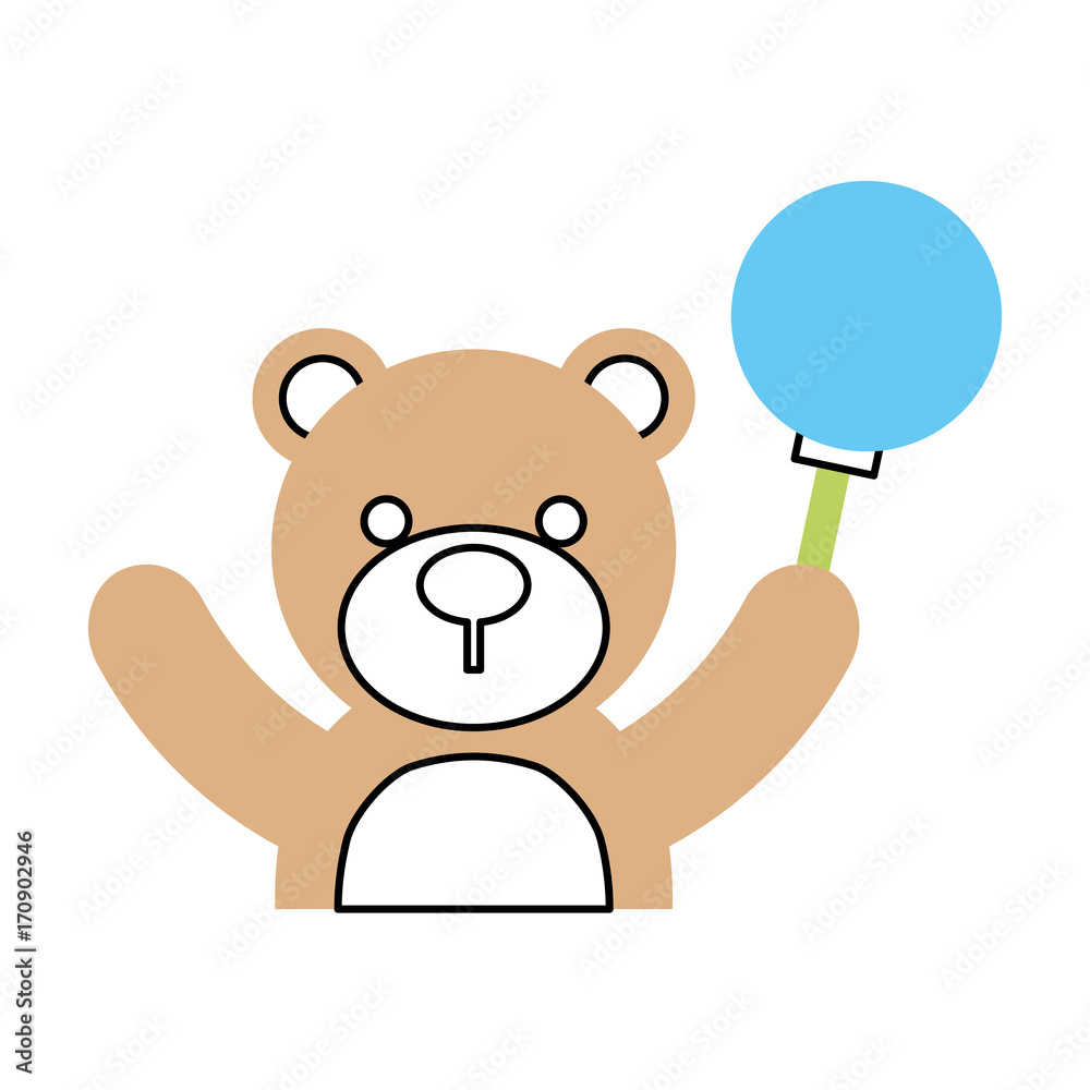 Obraz premium baby shower teddy boy rattler toy animal vector illustration
