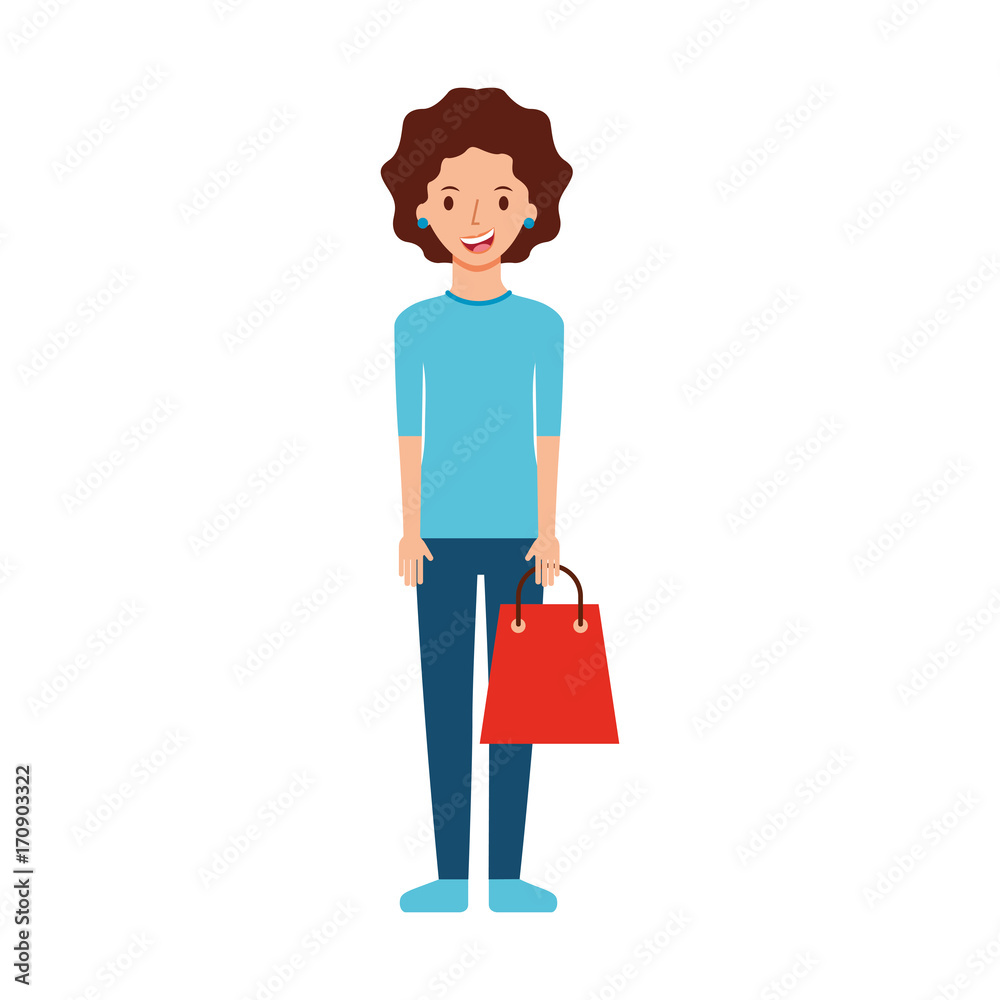 happy young woman with paper bag gift shopping vector illustration happy young woman with paper bag gift shopping vector illustration