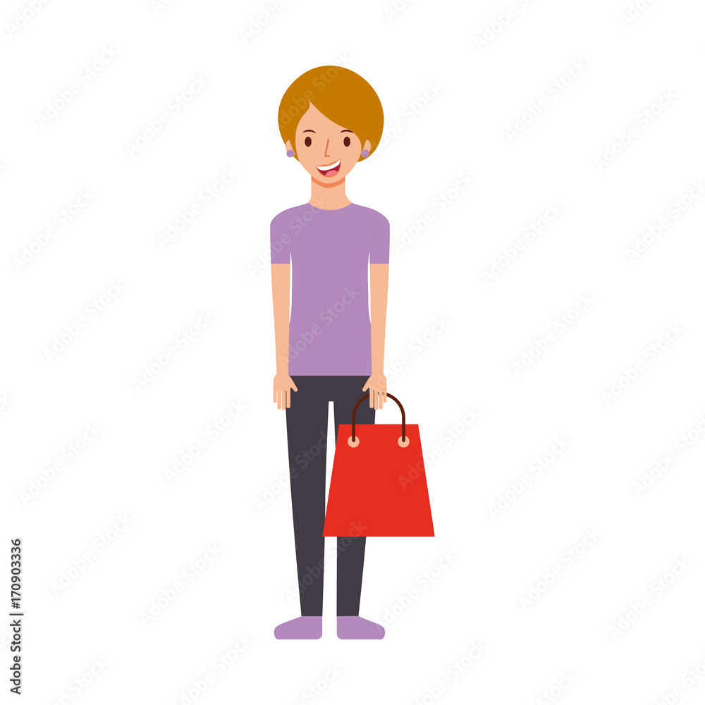 happy young woman with paper bag gift shopping vector illustration happy young woman with paper bag gift shopping vector illustration