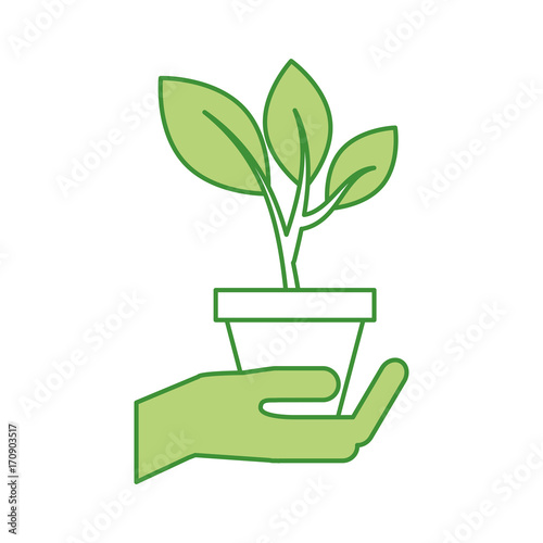 hand with pot plant growth business finance vector illustration