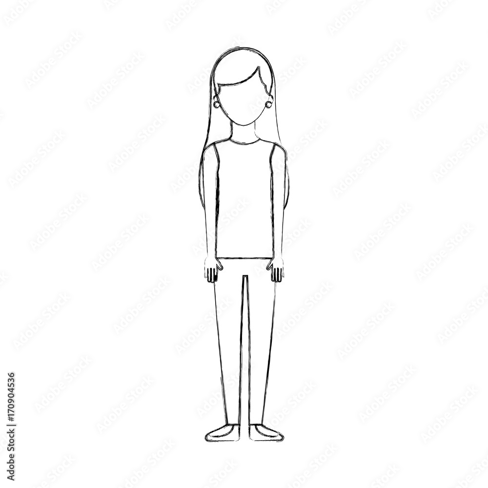 female character standing woman casual clothes vector illustration