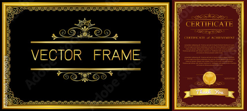 Gold border design, frame photo template, certificate template with luxury and modern pattern,diploma,Vector illustration