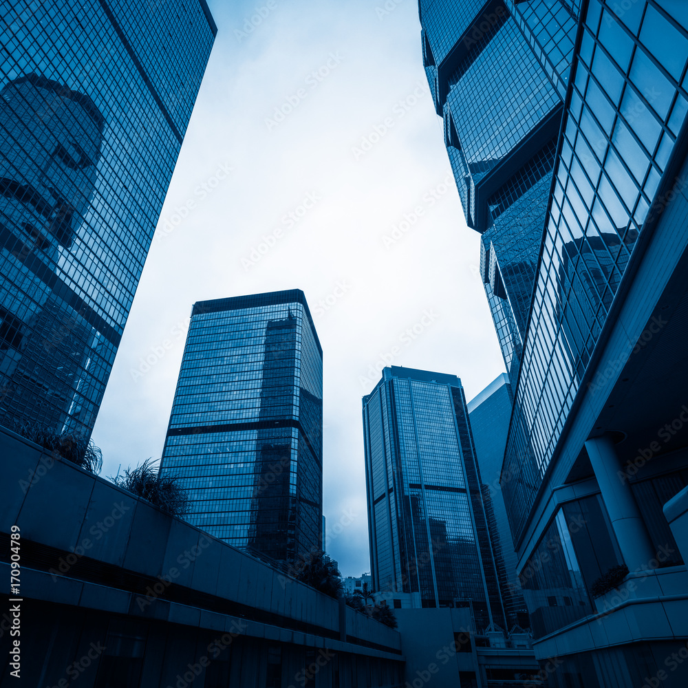 Naklejka premium Skyscraper from a low angle view in Hong Kong,China.