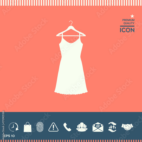 Sundress, Evening dress, combination or nightie on the wardrobe hanger , the silhouette. Menu item in the web design