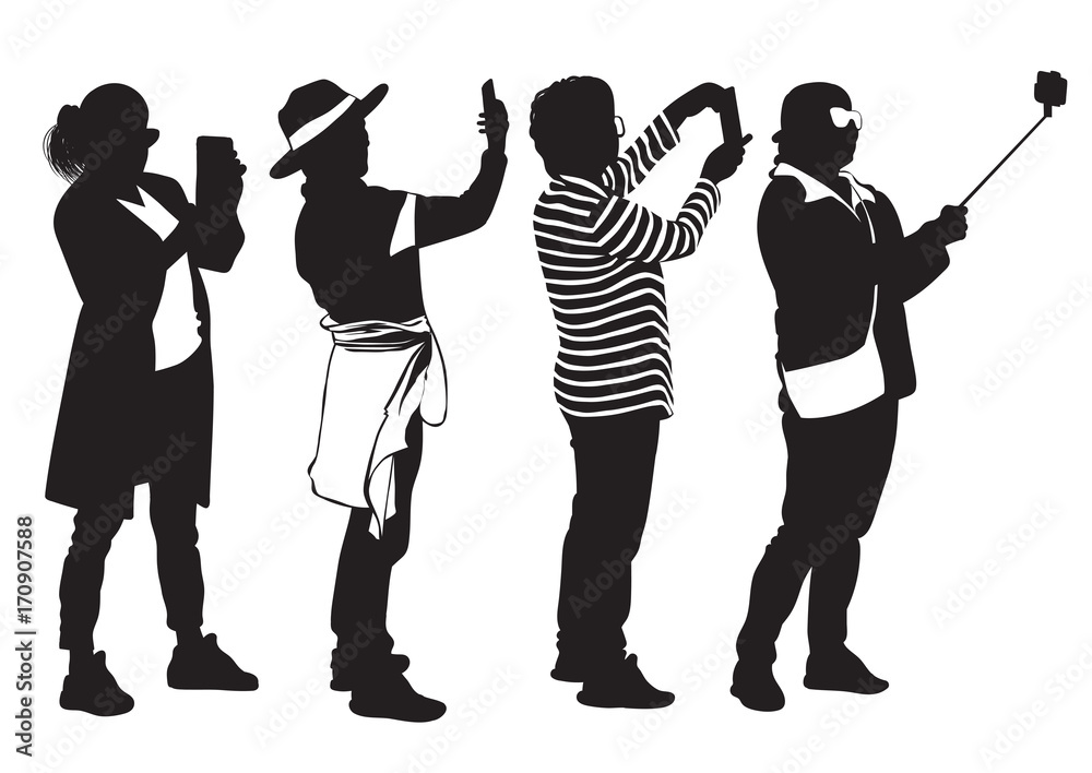 Silhouettes of women photographing during the excursion Silhouettes of women photographing during the excursion