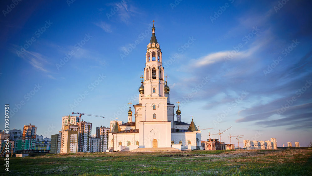 the Orthodox Church at sunset in spring 2