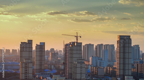 Photography Cityscape view of shanghai at dusk.