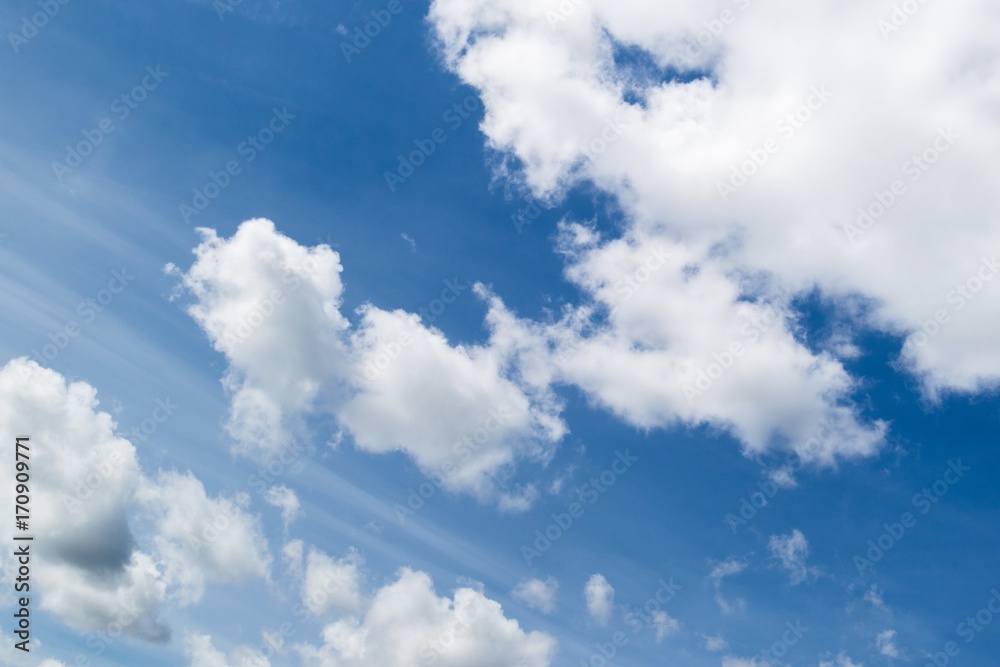 Cloudscape in the blue sky with clouds closeup.