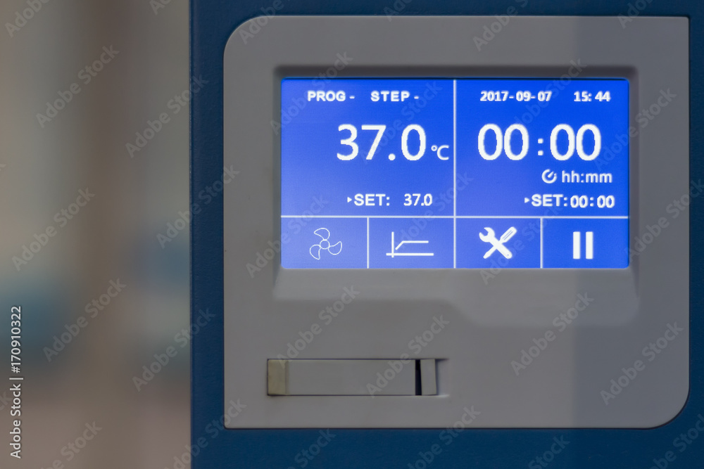 Control panel of incubator in laboratory Control panel of incubator in laboratory