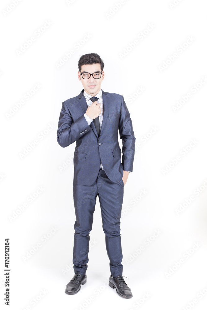 Asian Businessman standing on White Background with Success feeling, Business Success Concept, isolated on white background. Asian Businessman standing on White Background with Success feeling, Business Success Concept, isolated on white background.