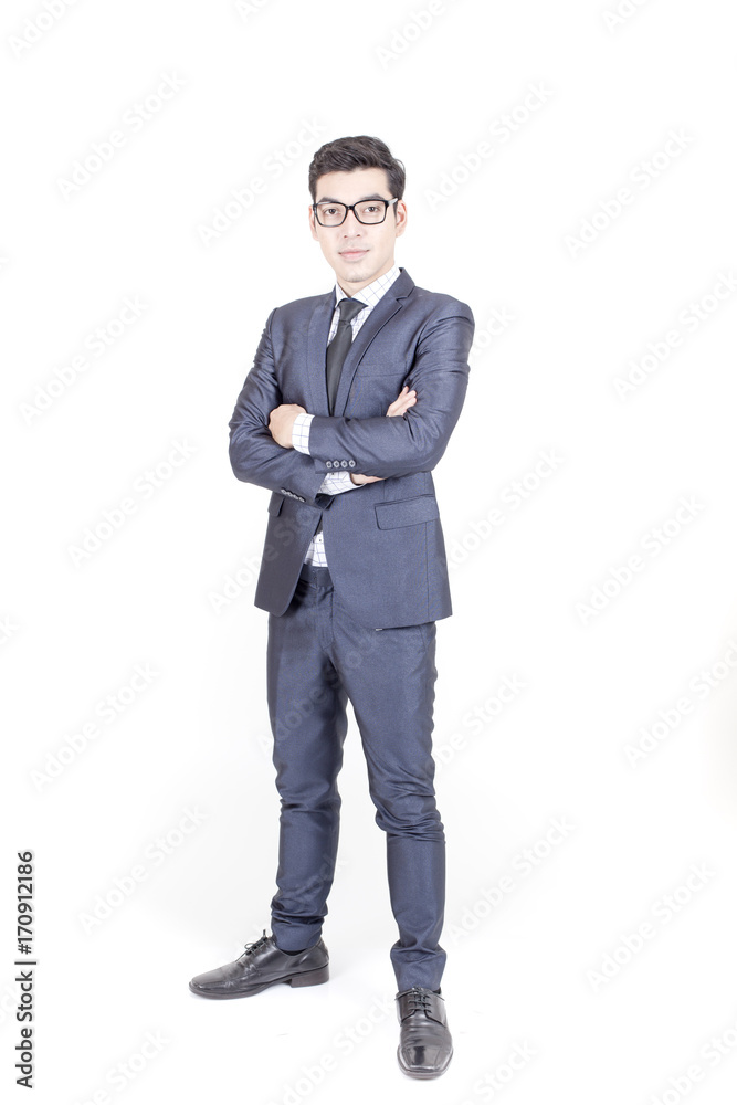 Asian Businessman standing on White Background with Success feeling, Business Success Concept, isolated on white background. Asian Businessman standing on White Background with Success feeling, Business Success Concept, isolated on white background.
