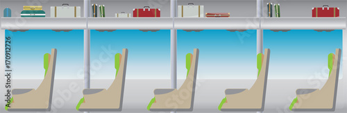  bus and seat with bag and blue window vector
