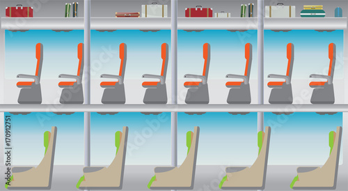  bus and seat with bag and blue window vector