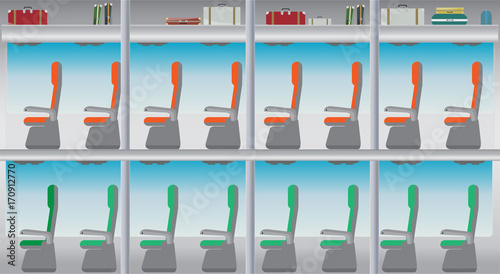  bus and seat with bag and blue window vector