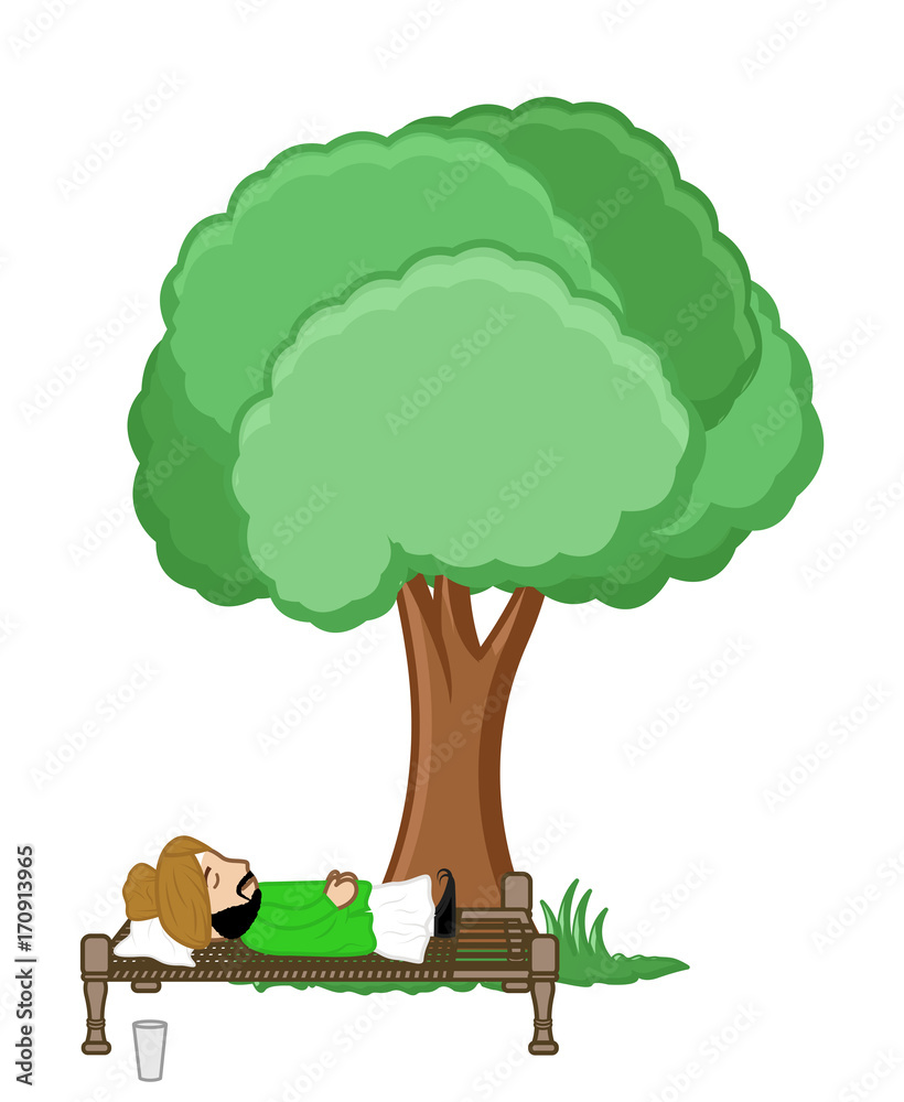 Cartoon desi Man Sleeping Under the Tree Stock Vector | Adobe Stock