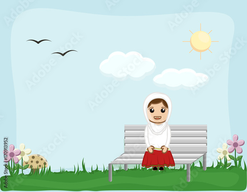 Cartoon desi indian Woman Sitting in Garden