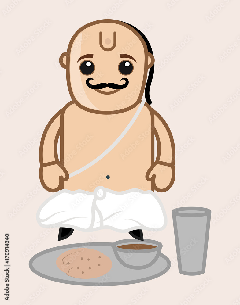 Cartoon Indian Priest Eating Food Cartoon Indian Priest Eating Food