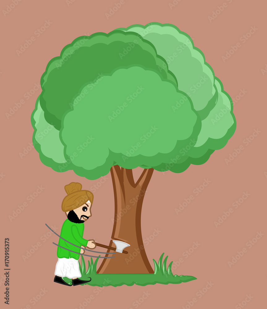 Cartoon Sardar Cutting Tree Stock Vector | Adobe Stock