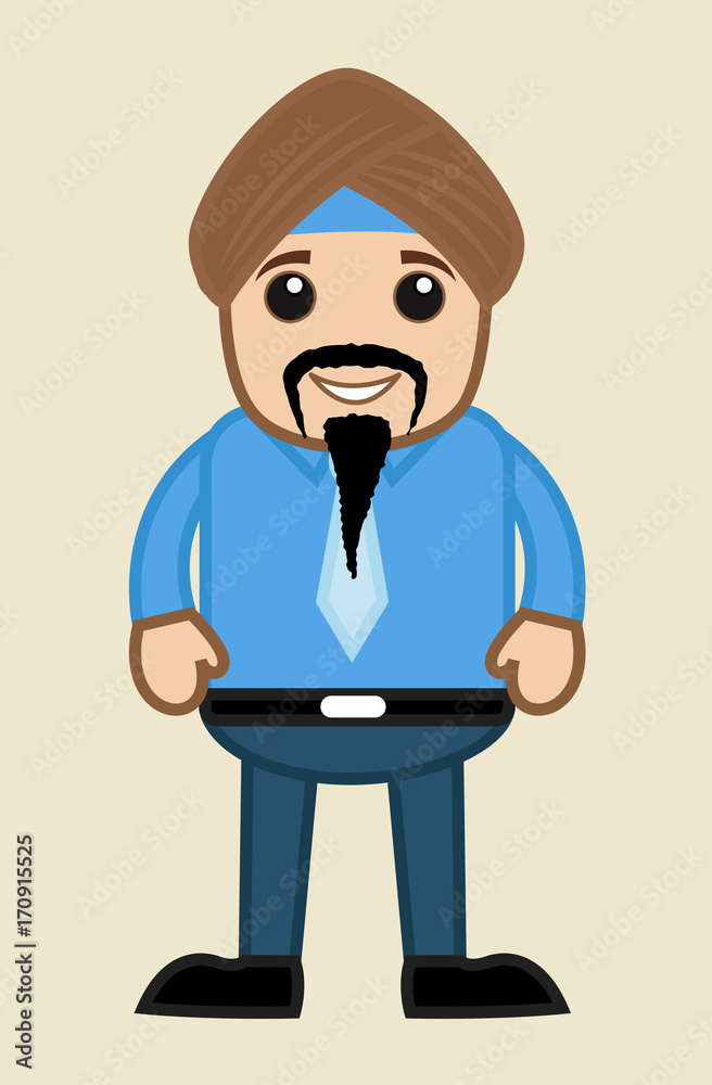 Happy Young Cartoon Businessman Sardar Character Happy Young Cartoon Businessman Sardar Character