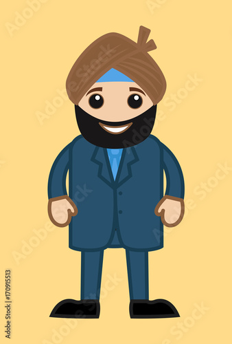 Happy Sardar Character - Cartoon Businessman