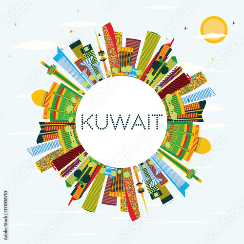 Kuwait Skyline with Color Buildings, Blue Sky and Copy Space.