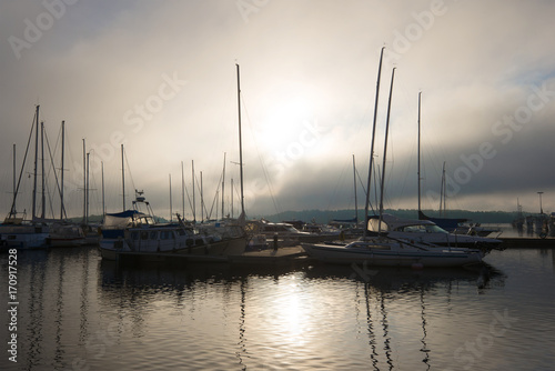 Foggy mystical morning on the Saimaa lake, Lappeenranta