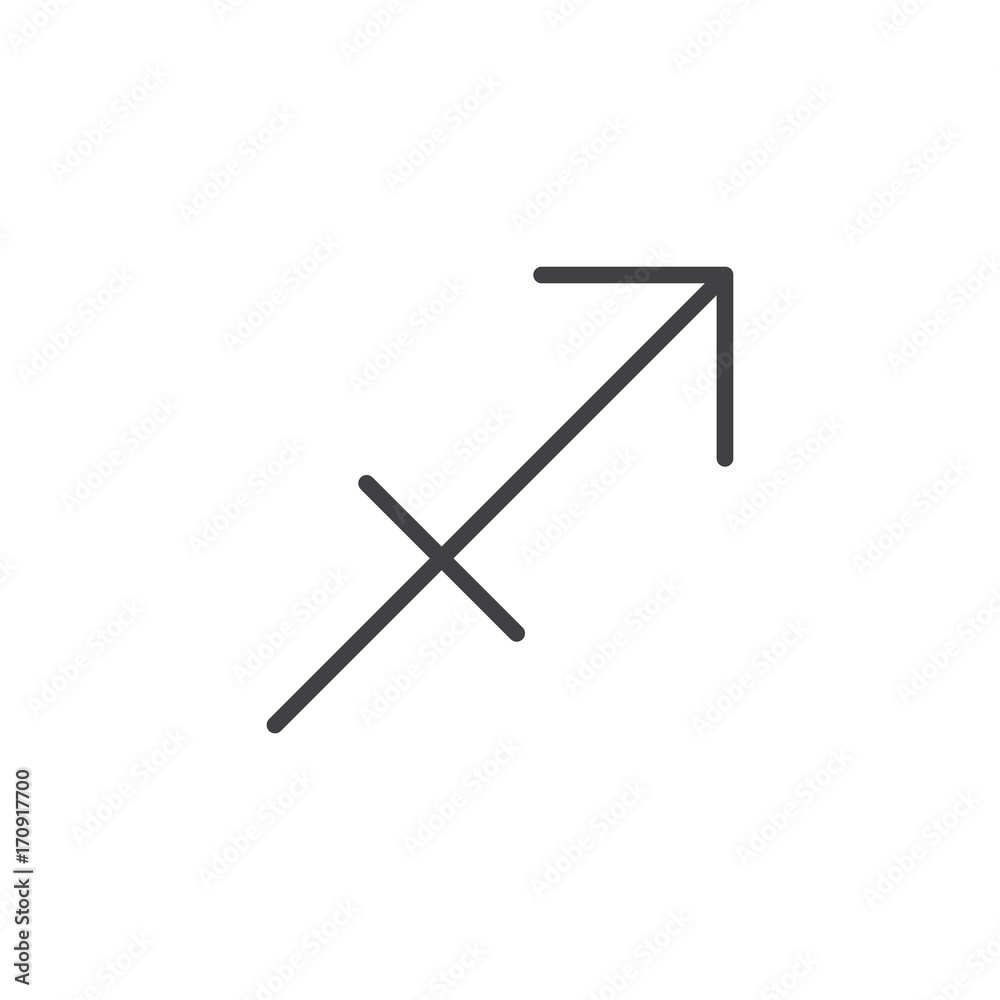 Sagittarius zodiac sign line icon, outline vector sign, linear style pictogram isolated on white. Astrology symbol, logo illustration. Editable stroke. Sagittarius zodiac sign line icon, outline vector sign, linear style pictogram isolated on white. Astrology symbol, logo illustration. Editable stroke.