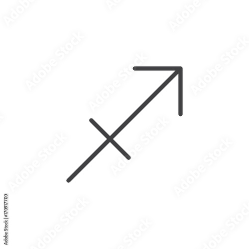 Sagittarius zodiac sign line icon, outline vector sign, linear style pictogram isolated on white. Astrology symbol, logo illustration. Editable stroke.