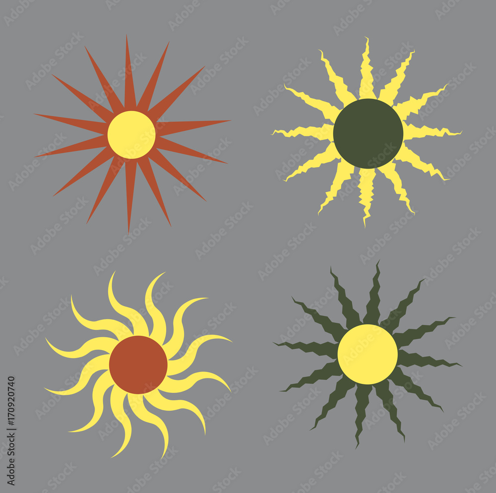 Sun Icons Vector Set retro style flat design Sun Icons Vector Set retro style flat design