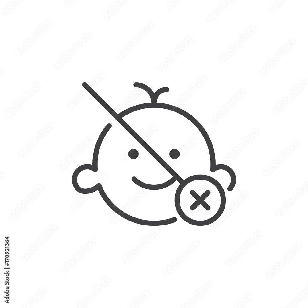 Not suitable for children under age x line icon, outline vector sign, linear style pictogram isolated on white. Symbol, logo illustration. Editable stroke Not suitable for children under age x line icon, outline vector sign, linear style pictogram isolated on white. Symbol, logo illustration. Editable stroke