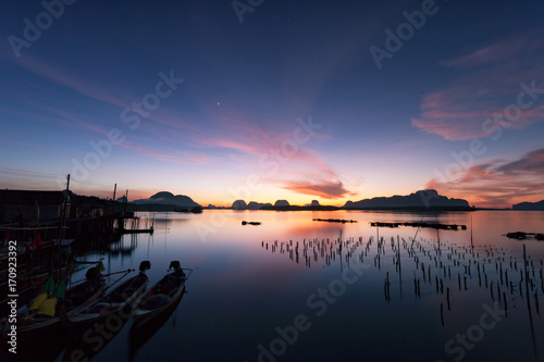 Beautiful sunrise landscape view of Samchong-tai in Phang-Nga Thailand.