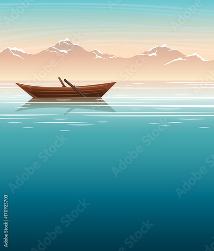 Nature - mountains, boat, sea and sky.