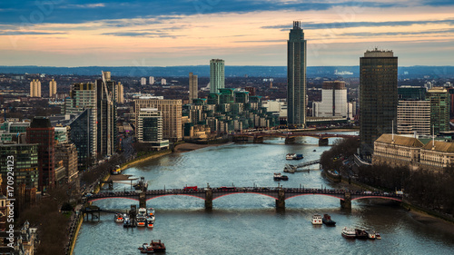 Fényképezés London, England - Aerial skyline view of west London, including Lambeth bridge a