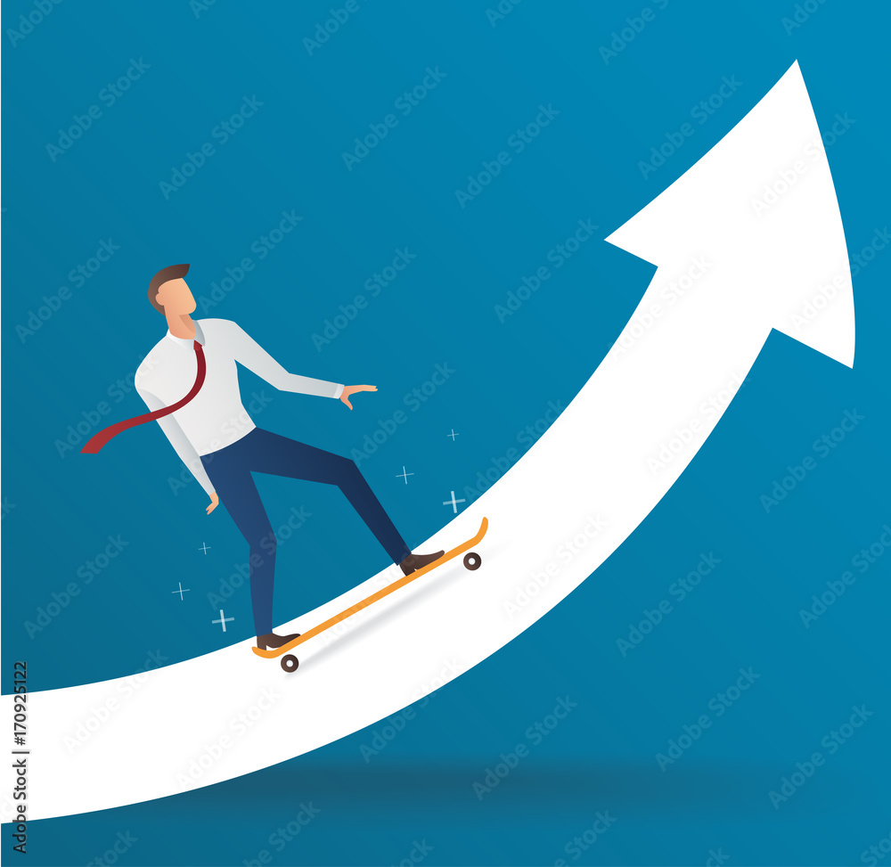 businessman on skateboard across arrow vector illustration businessman on skateboard across arrow vector illustration