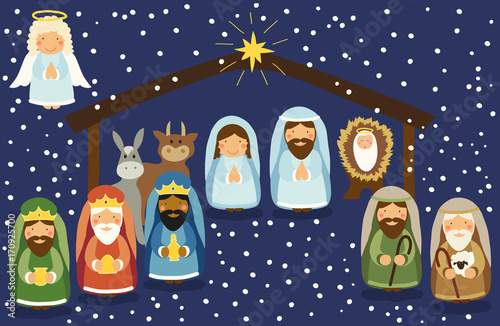 Cute hand drawn characters of Nativity scene