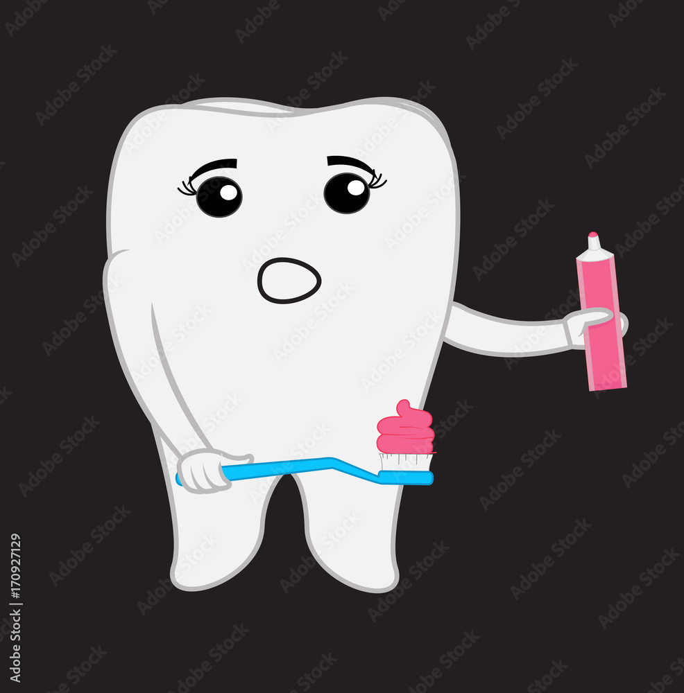 Cartoon Teeth with Paste and Brush - handmade clip-art vector Cartoon Teeth with Paste and Brush - handmade clip-art vector