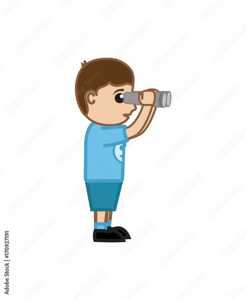 Kid Boy Watching Through Binocular Vector Kid Boy Watching Through Binocular Vector