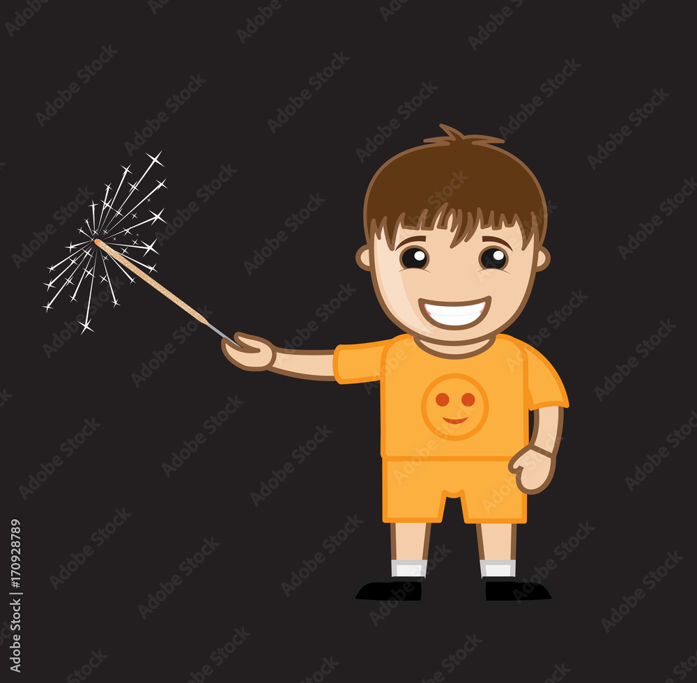 Happy Kid Boy Playing with Firework on Diwali Happy Kid Boy Playing with Firework on Diwali