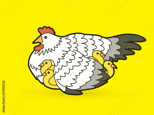 Hen with chicken graphic vector
