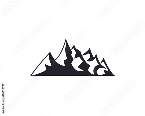 Mountain peaks, ski logo design elements icon collection isolated on white background. Vector Illustration accident investigation, hiking, rock climbing camping in the mountains.
