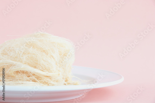 Saimai candy, Roti Sai Mai is dessert on white plate photo