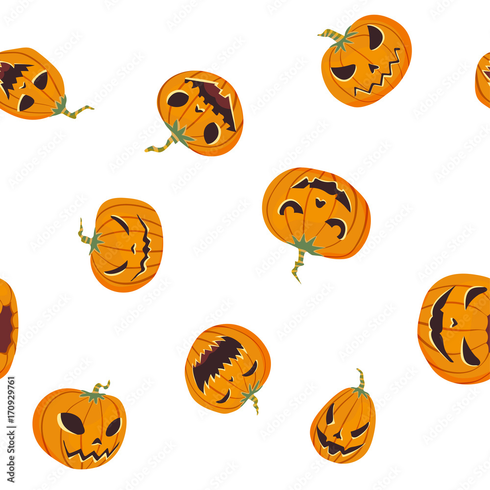 Seamless halloween pattern with carved pumpkinst. Jack-o-lantern. Vector illustration, isolated on white background. Fabric print design. Seamless halloween pattern with carved pumpkinst. Jack-o-lantern. Vector illustration, isolated on white background. Fabric print design.