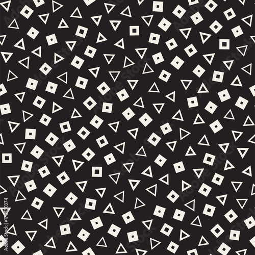 Seamless primitive jumble minimalism patterns. Randomly scattered geometric shapes. Abstract background design